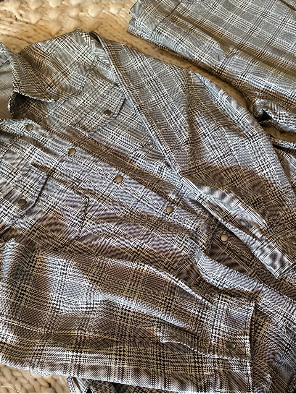 Women's Grey Plaid Button-Up Blazer & Pants